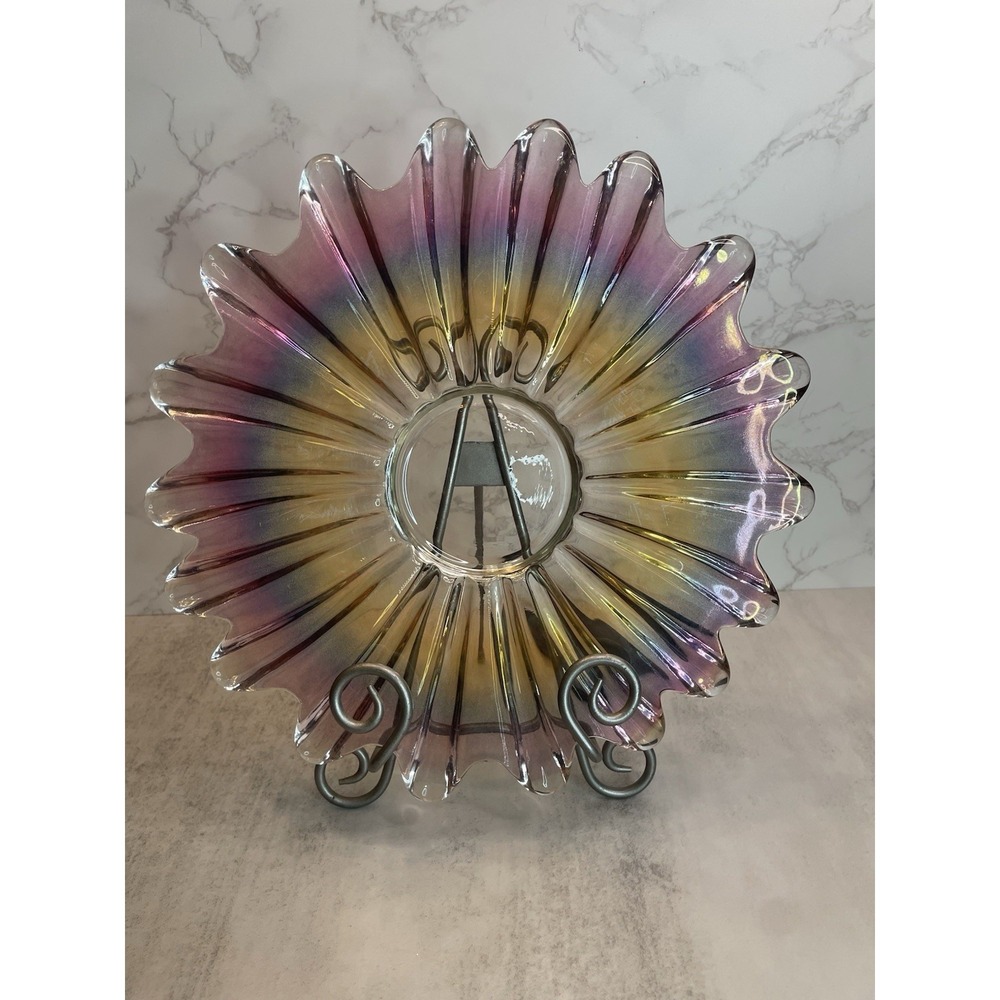 Vintage Federal Glass Iridescent Carnival Glass 11" Petal Dish Marigold/Purple